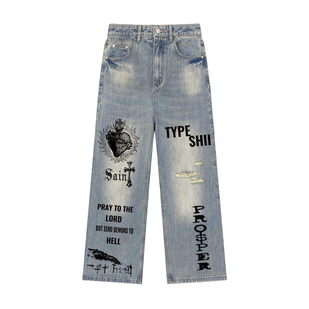 Vintage Wash Distressed Denim Jeans